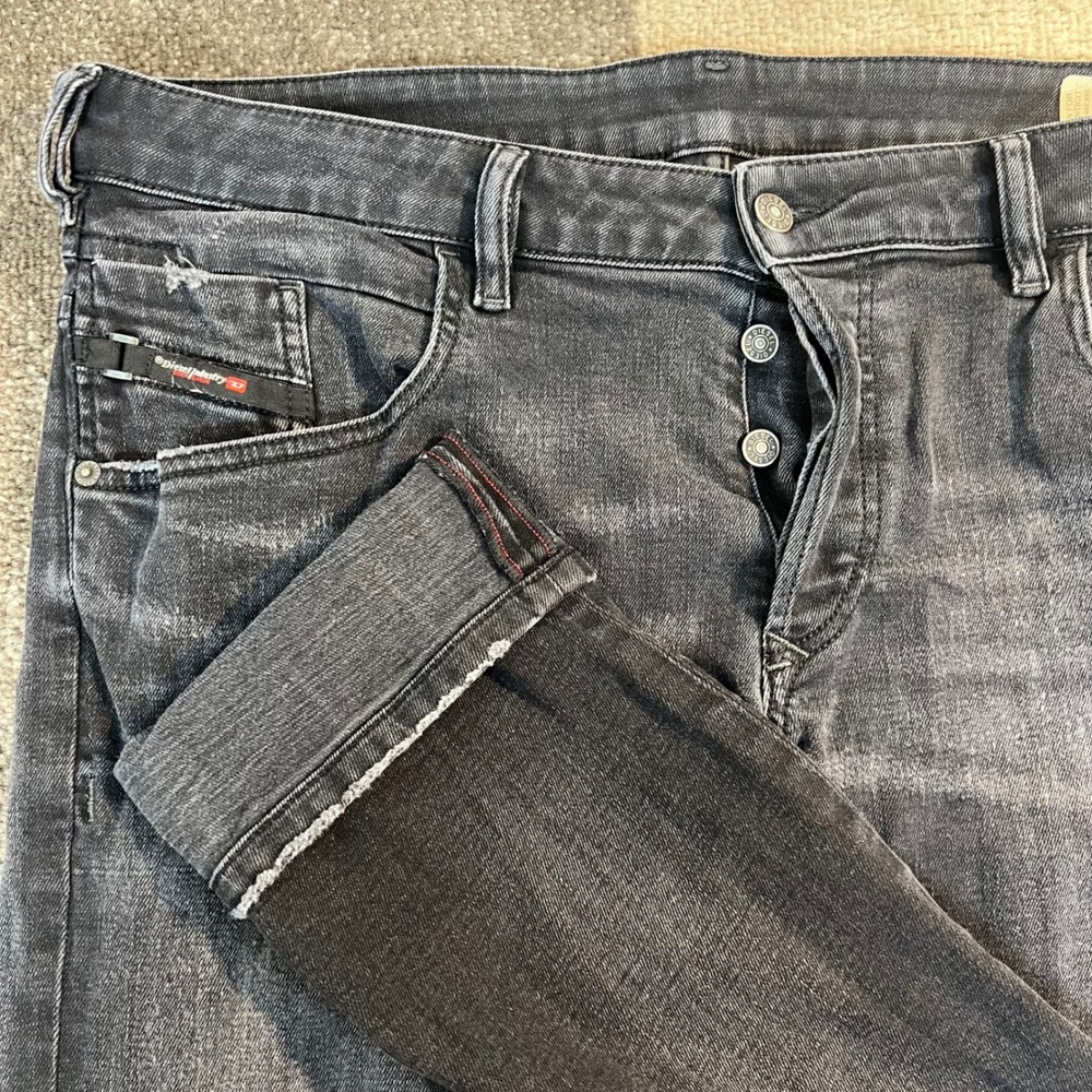 Diesel D-Bazer Tapered Mens Jeans 38X34 Black Stretch Denim 0088Z Selvedge